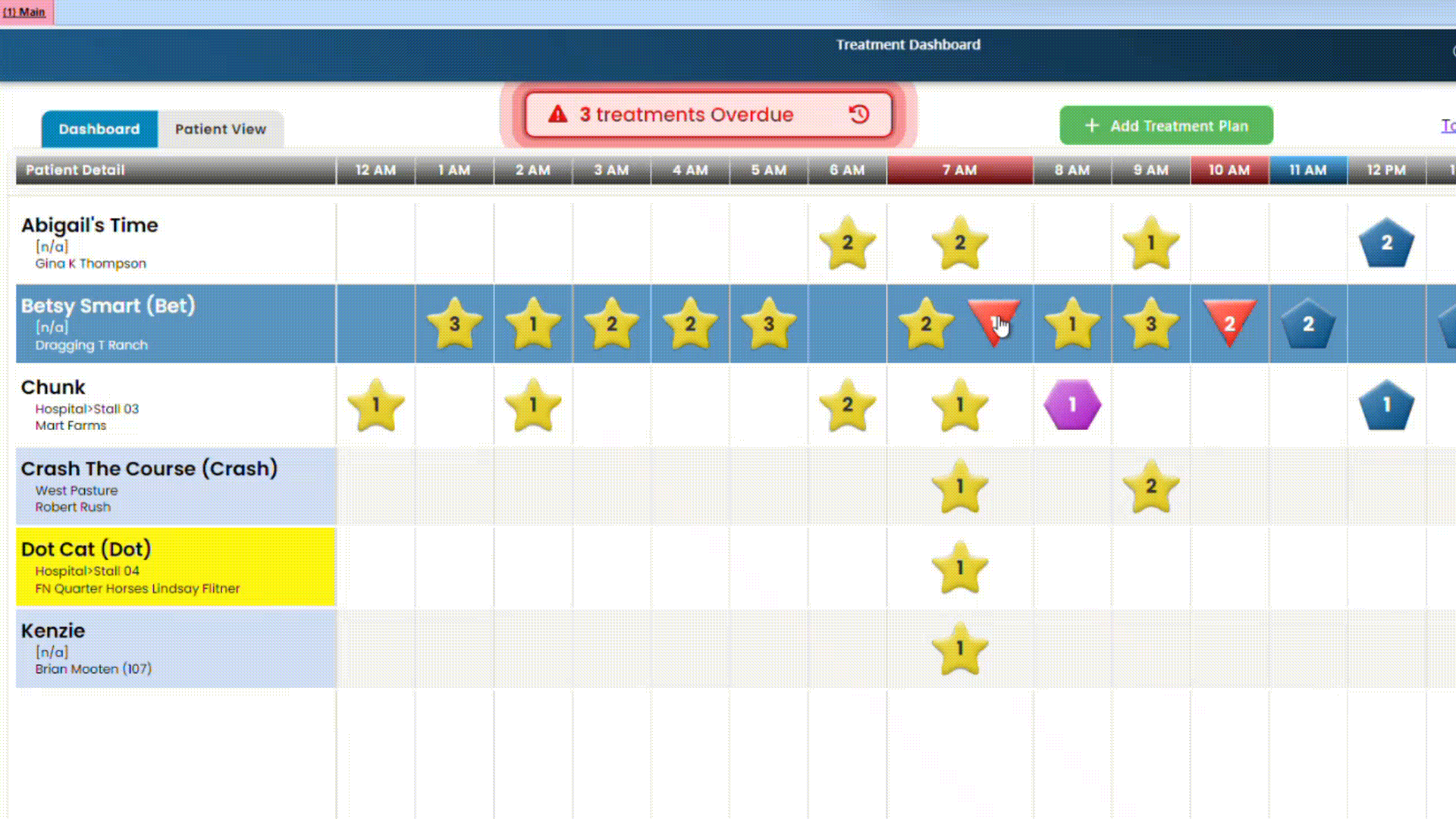 treatment dashboard in Wise Option Clinical